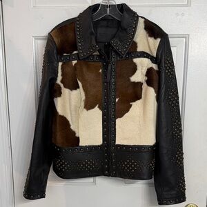 Women's Studded Leather Jacket with Fur Accents